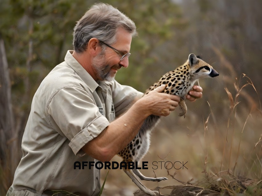 Man holding a cheetah cub