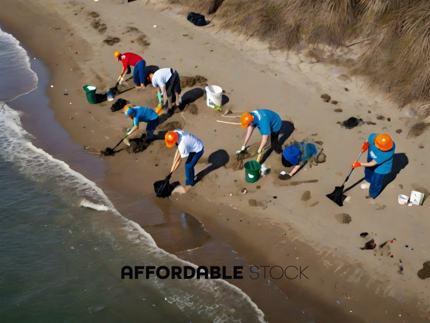 People working on a beach cleanup