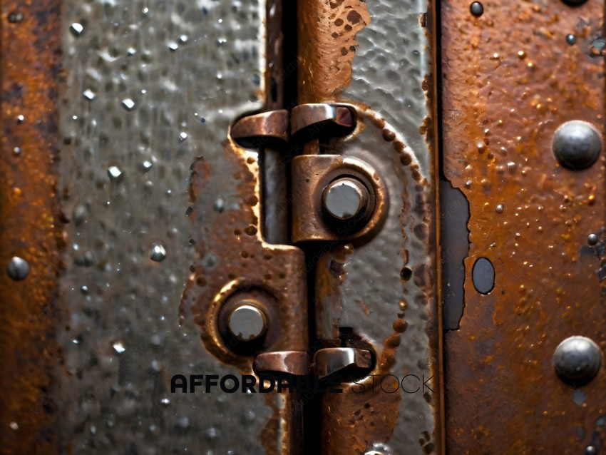 Rusty metal door with two hinges