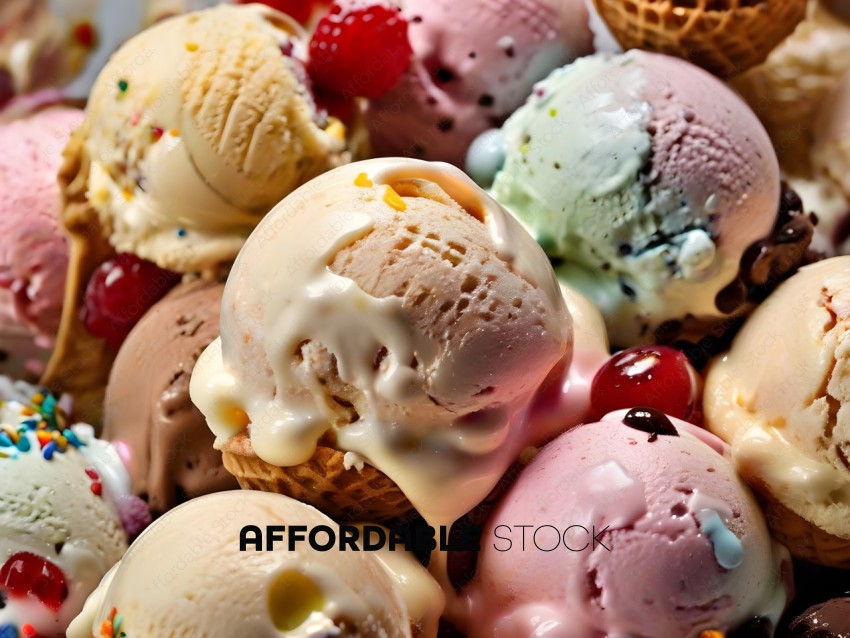 Pile of ice cream with various flavors