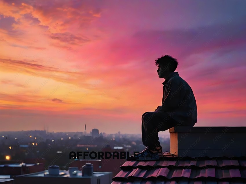 A man sitting on a roof looking at the city