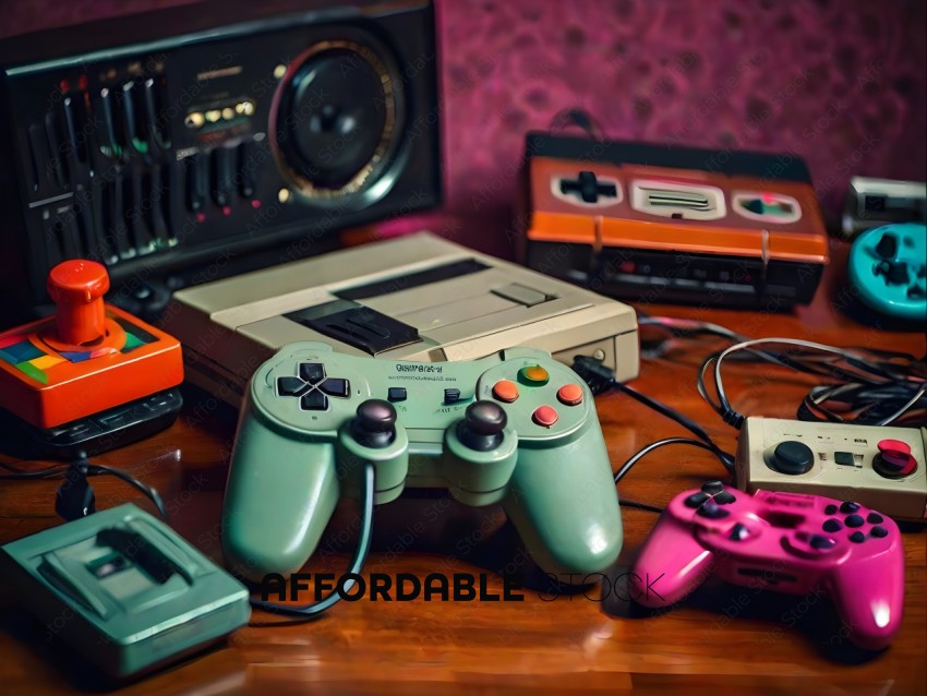 A collection of old video game consoles and controllers