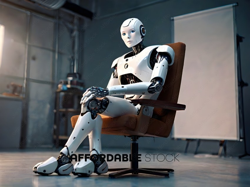 A robot sitting in a chair