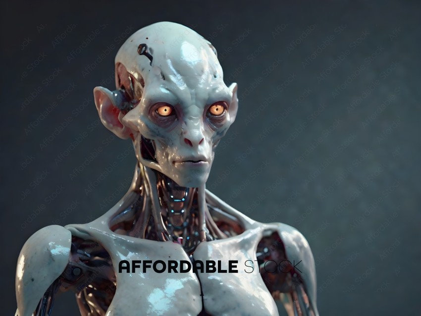 A robotic looking creature with a human face