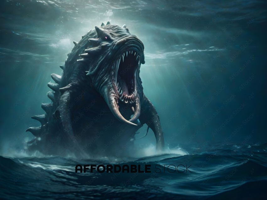 A sea monster with a mouth wide open