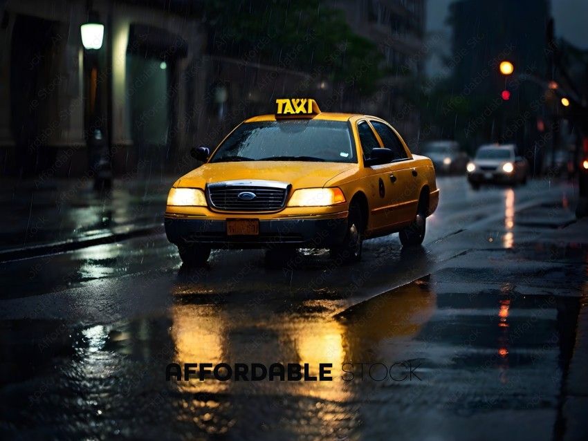Yellow Taxi in Rainy City