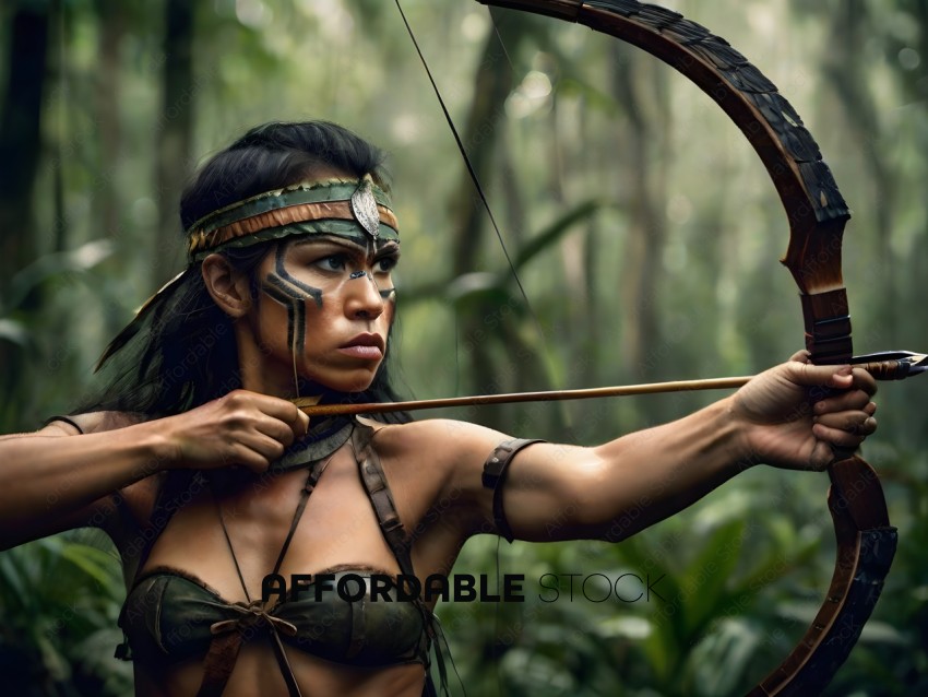 A woman dressed in a costume with a bow and arrow
