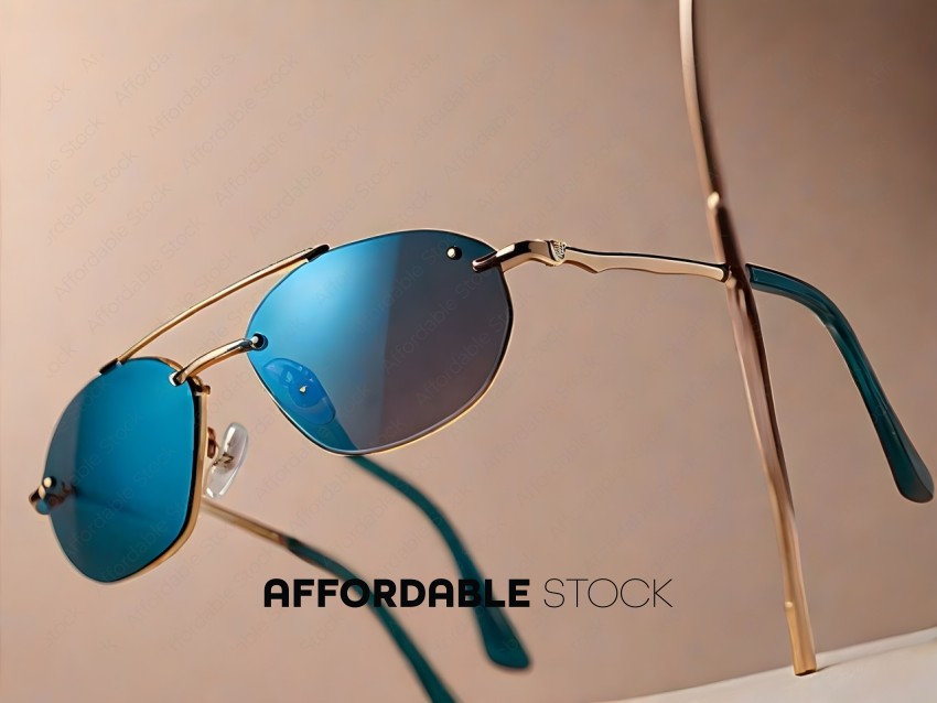 A pair of sunglasses with a blue lens