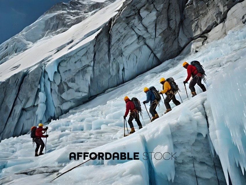 Climbers on a mountain with ice and snow