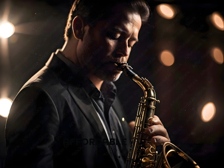 Man playing saxophone in a dark room