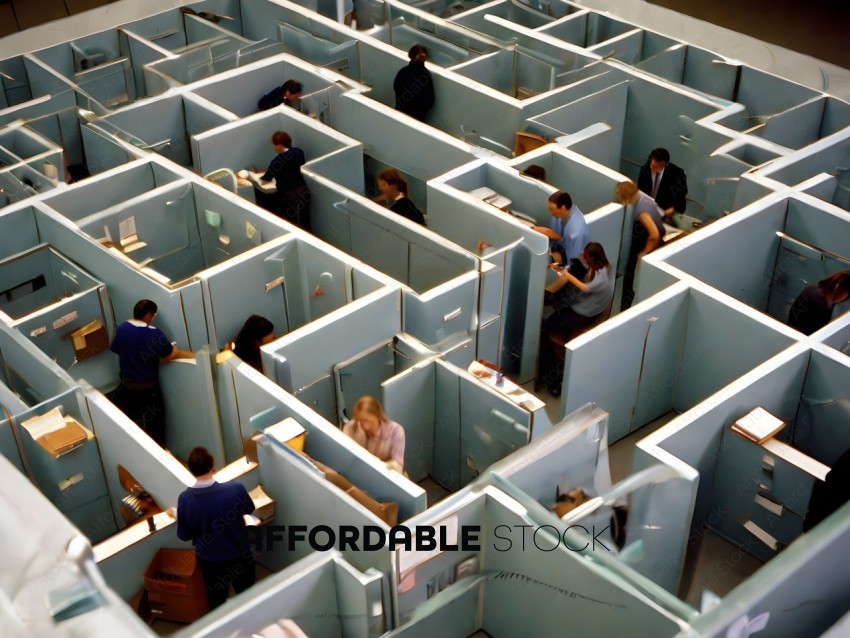 Office workers in a maze of cubicles