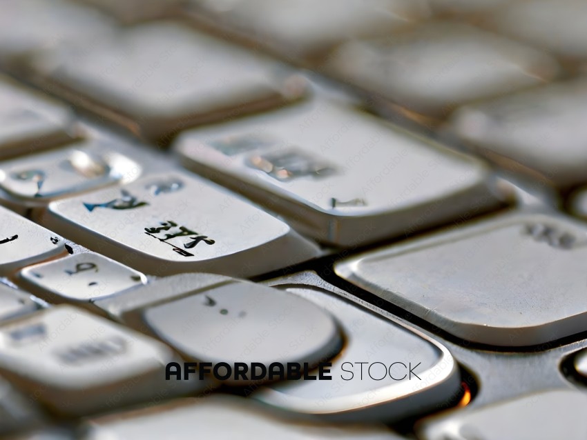 A close up of a computer keyboard with Asian characters on the buttons