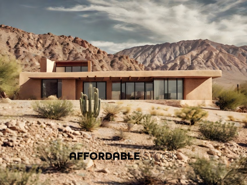 A desert home with a mountain in the background