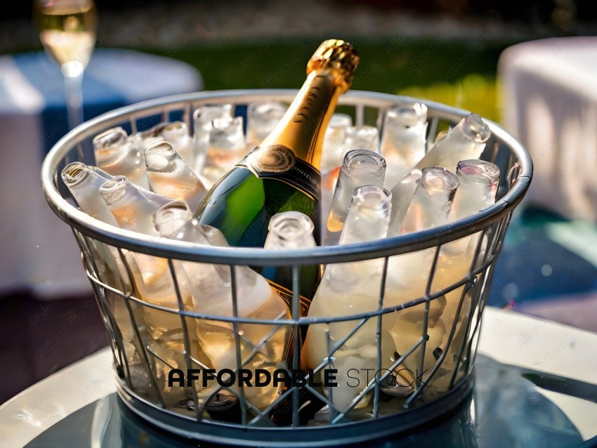 Bottle of champagne in a bucket of ice