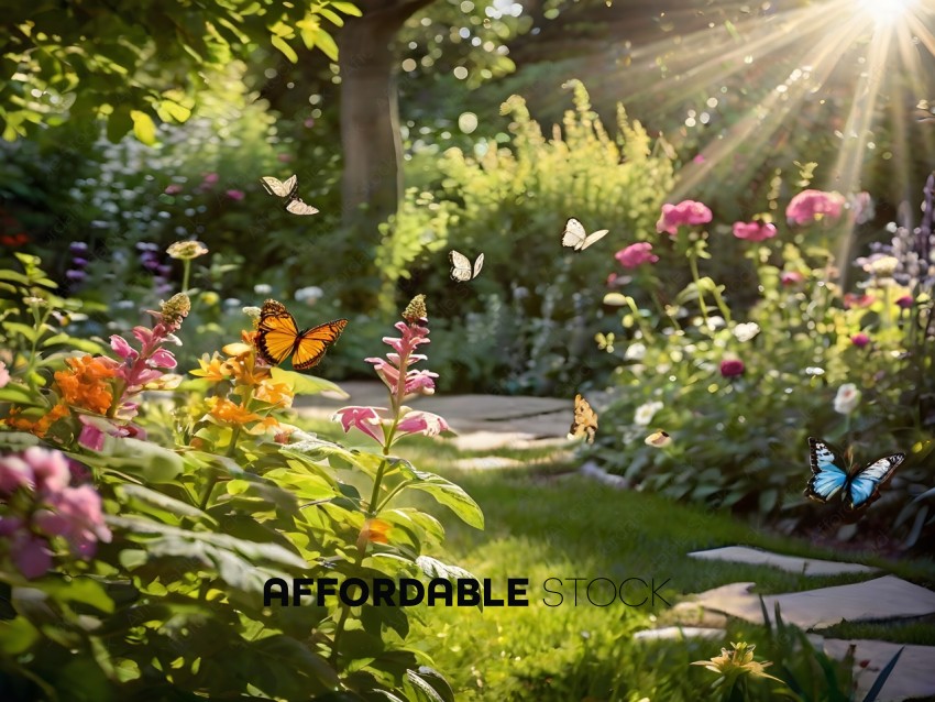 Butterflies and flowers in a garden