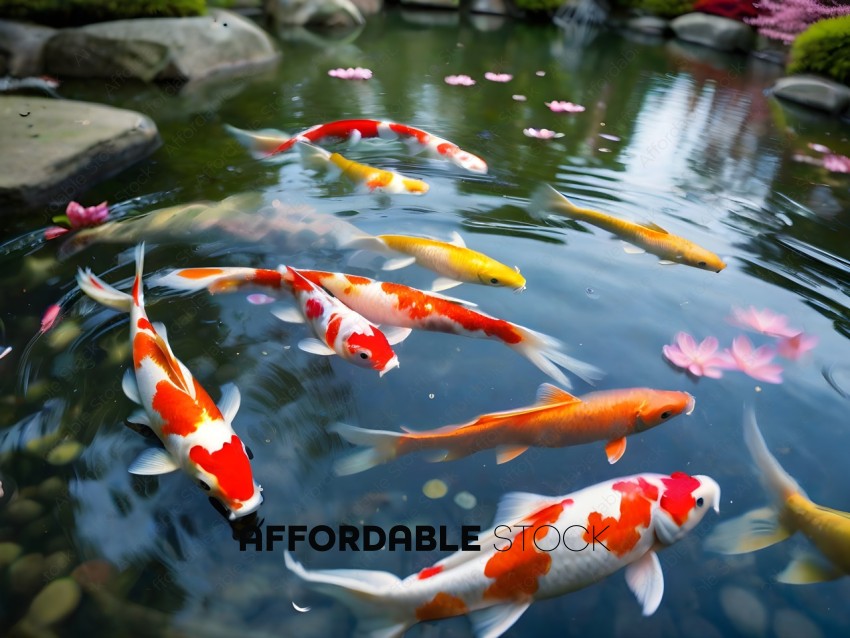 Orange and white fish in a pond