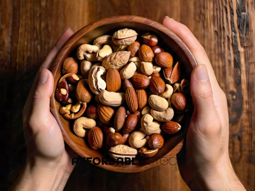 A person holding a bowl of nuts