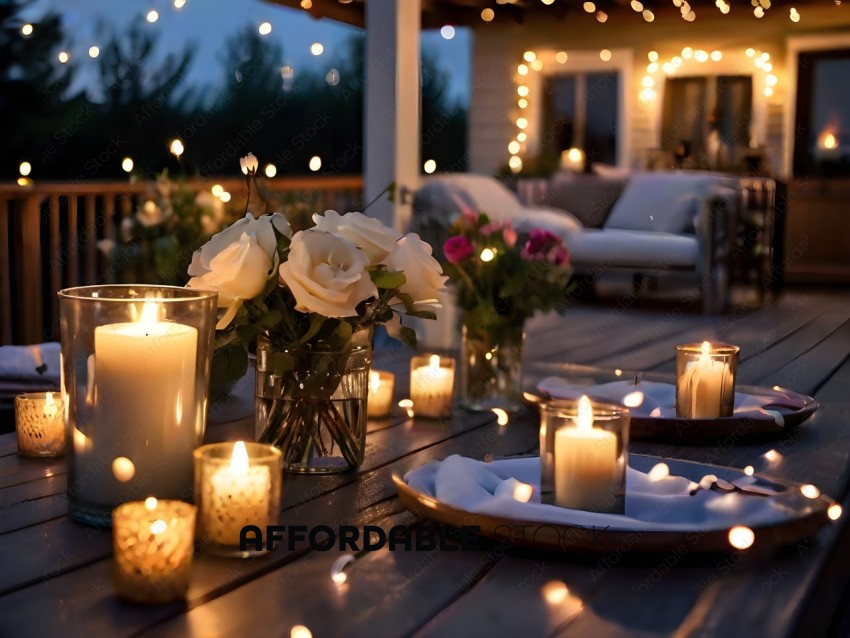 A table with candles and flowers