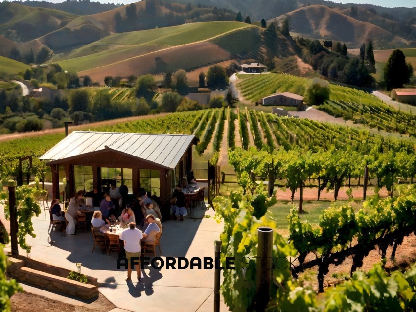 People enjoying a meal at a winery