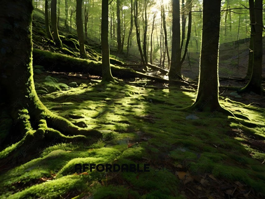 A forest with moss and trees