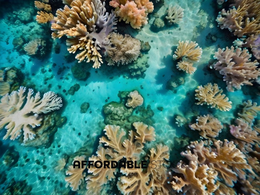 A close up of a coral reef with a variety of sea creatures