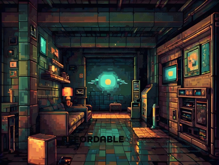 A dark room with a green glowing ball in the middle