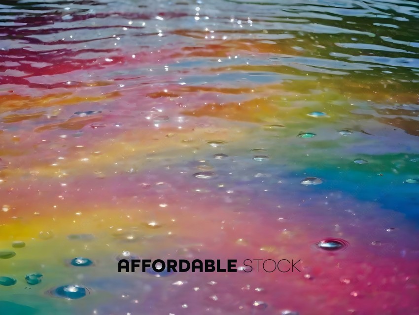 A colorful, rainbow-colored water surface
