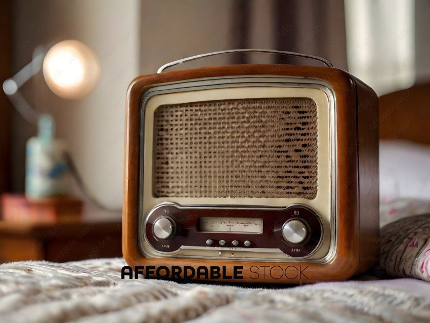 A brown and tan radio with a white dial