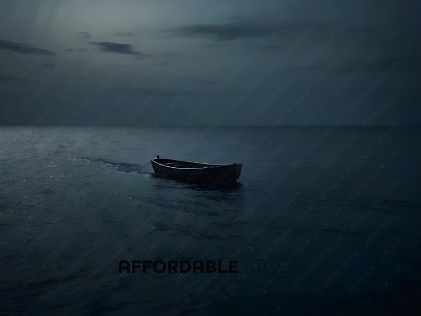 A small boat in the ocean at night
