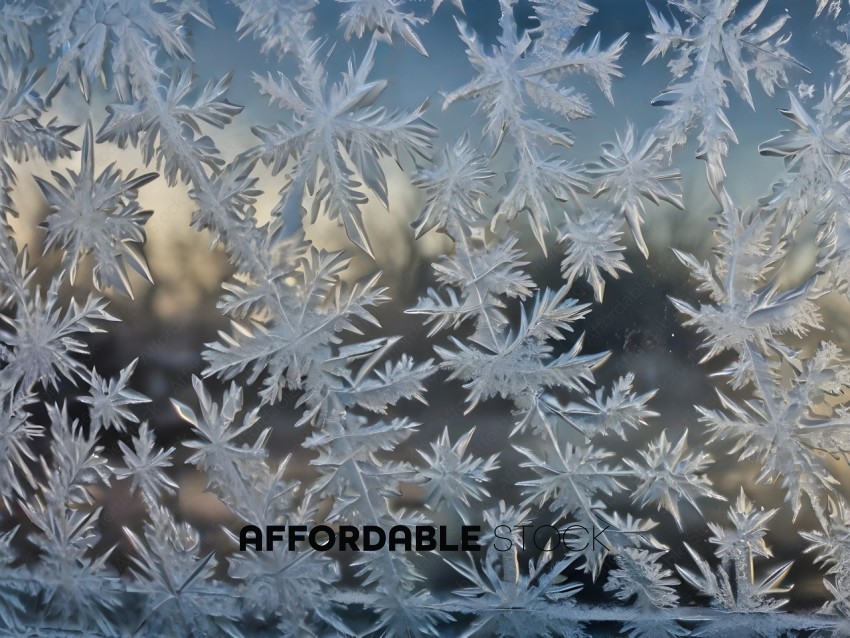 Frozen window with snowflakes