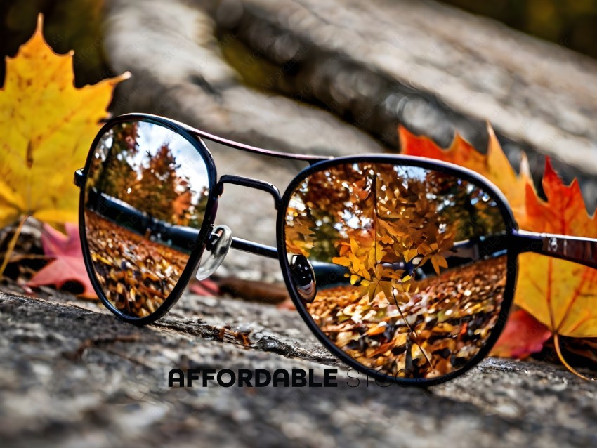 Sunglasses with a reflection of a tree and leaves