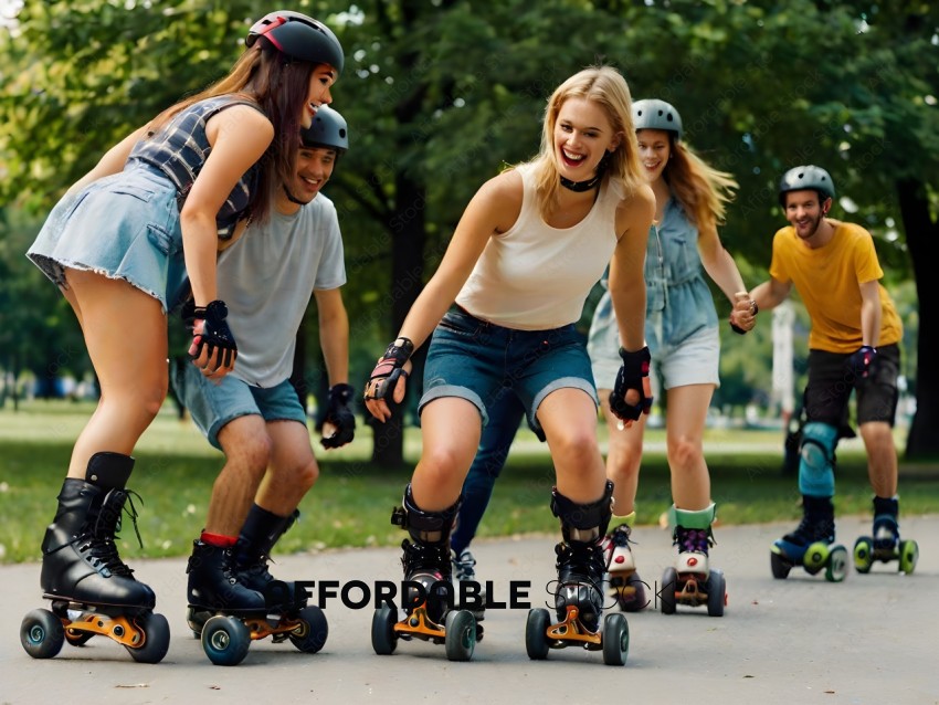 A group of people on roller skates