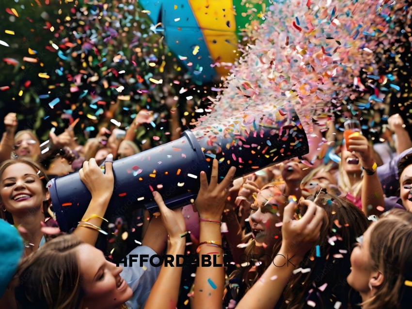 A group of people celebrating with confetti