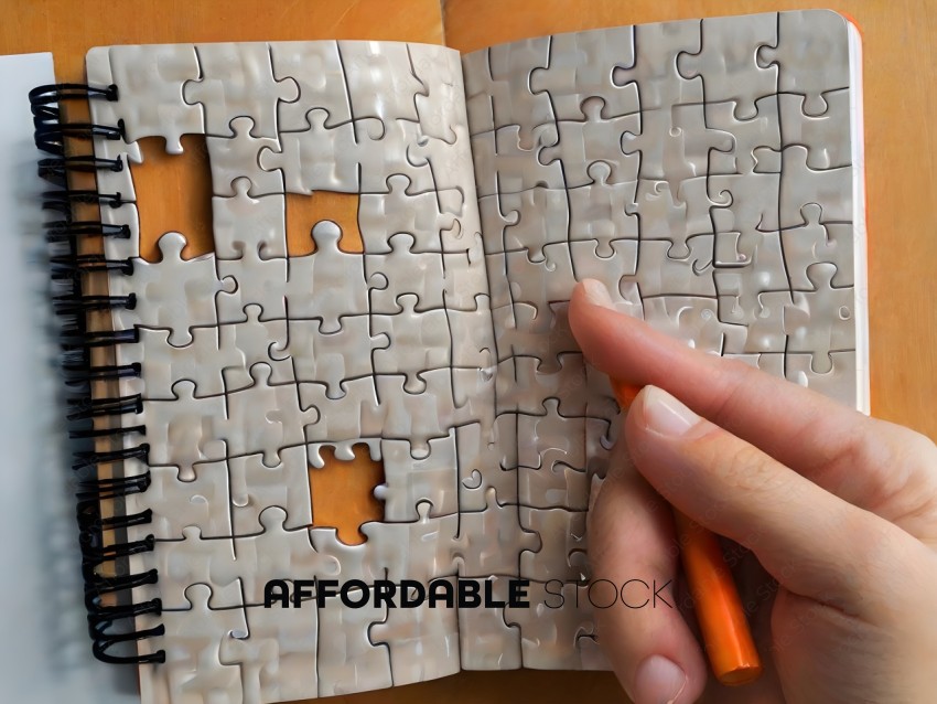 A person is writing on a puzzle book