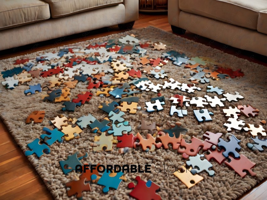 A puzzle made of different colored pieces on a rug