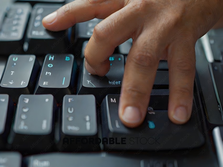 A person's hand is on a keyboard