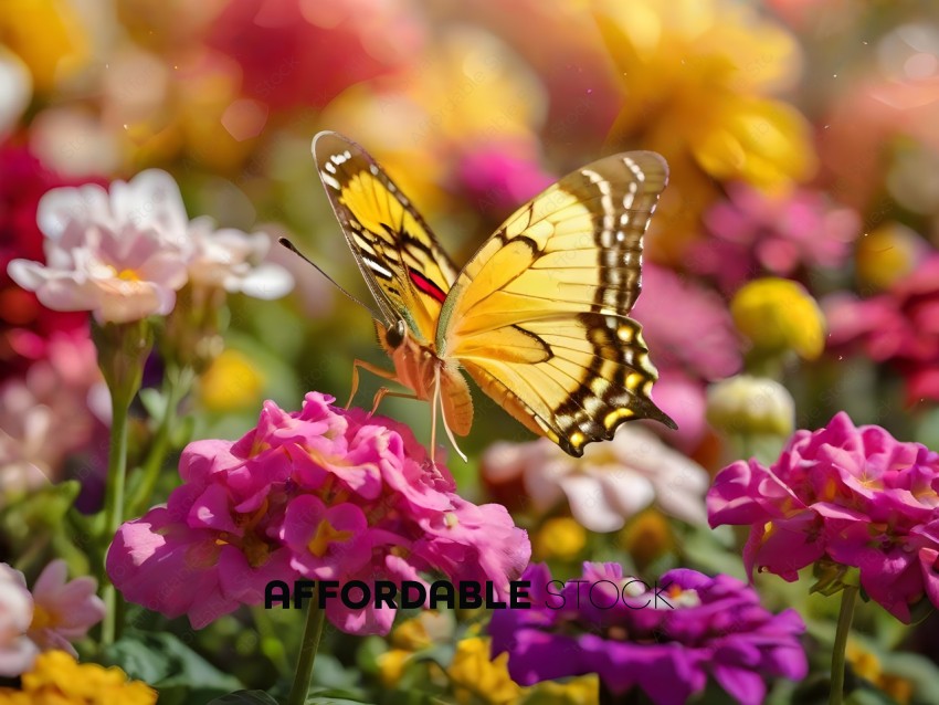 A yellow and black butterfly on a flower