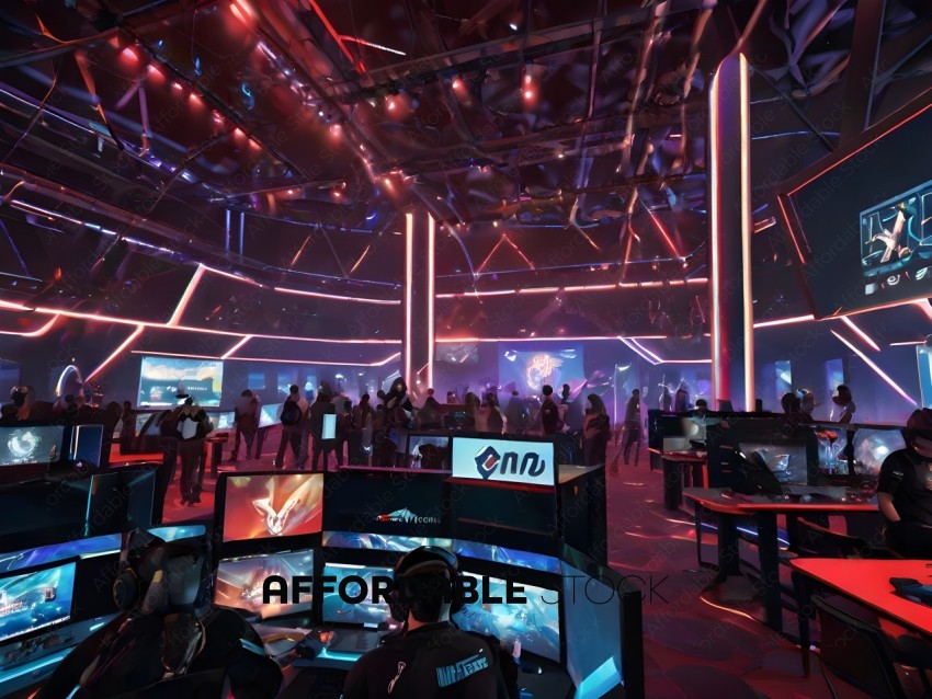 People Playing Video Games in a Large Room
