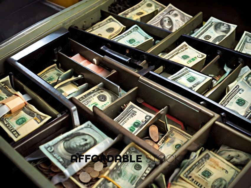 A large amount of money in a tray