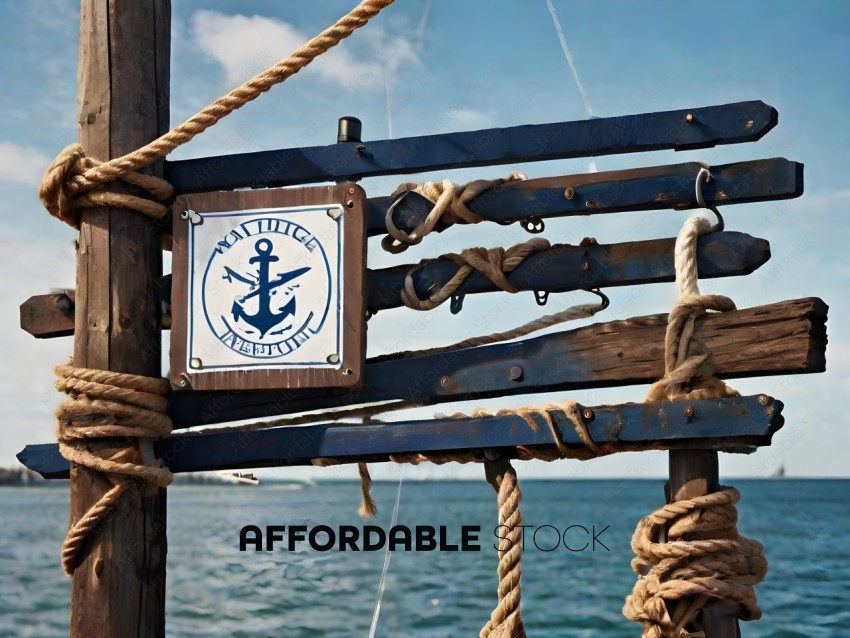 A nautical sign with a blue anchor on it
