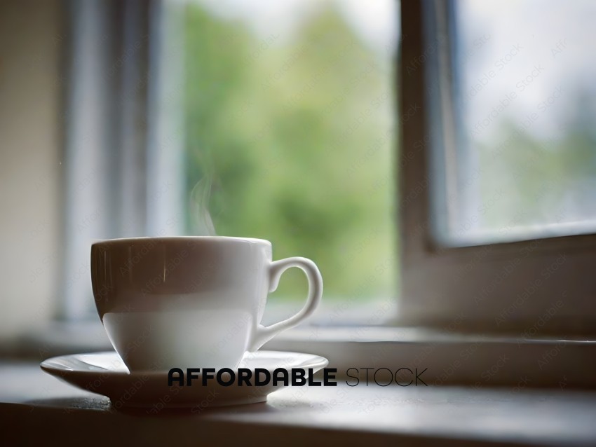 A cup of coffee on a windowsill