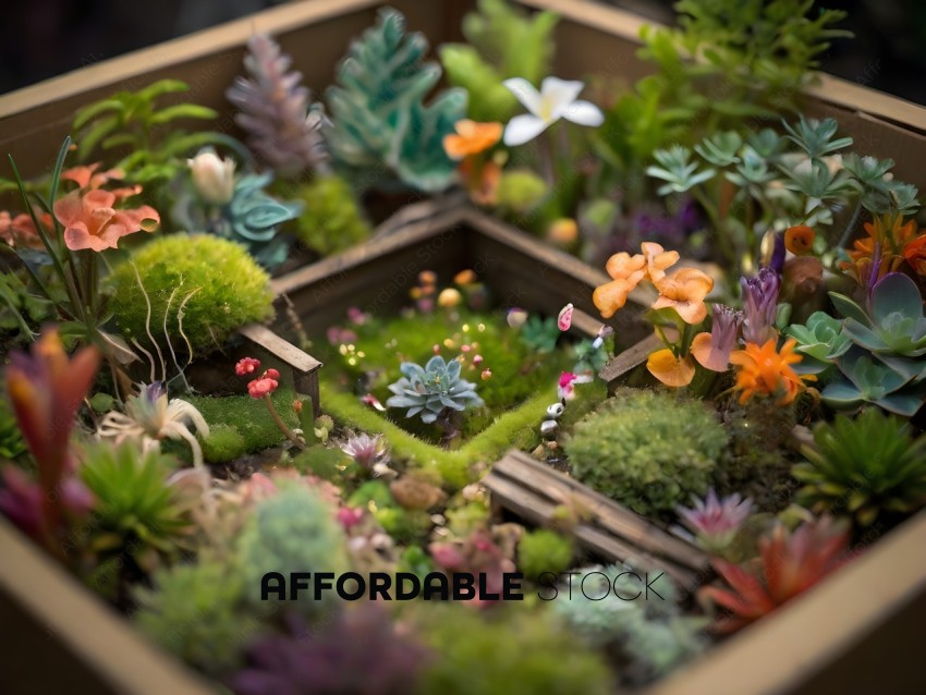 A box of plants with a variety of colors and textures