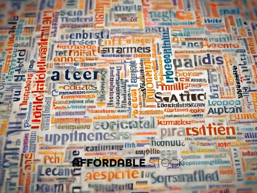 A word cloud of various words