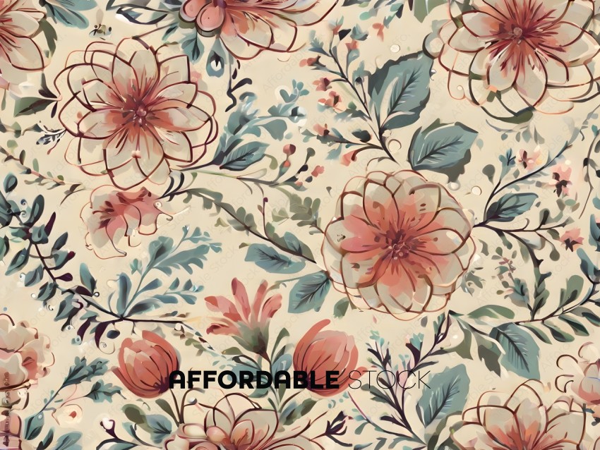 Floral Patterned Wallpaper with Pink Flowers
