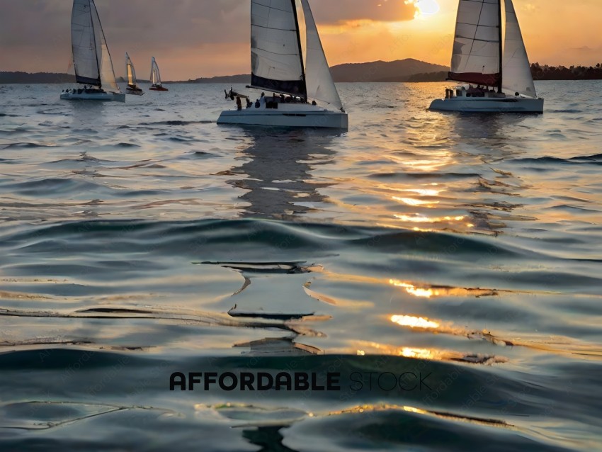 Sailboats on the water at sunset