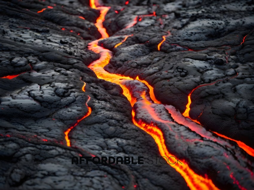 A red lava flow with a yellow line