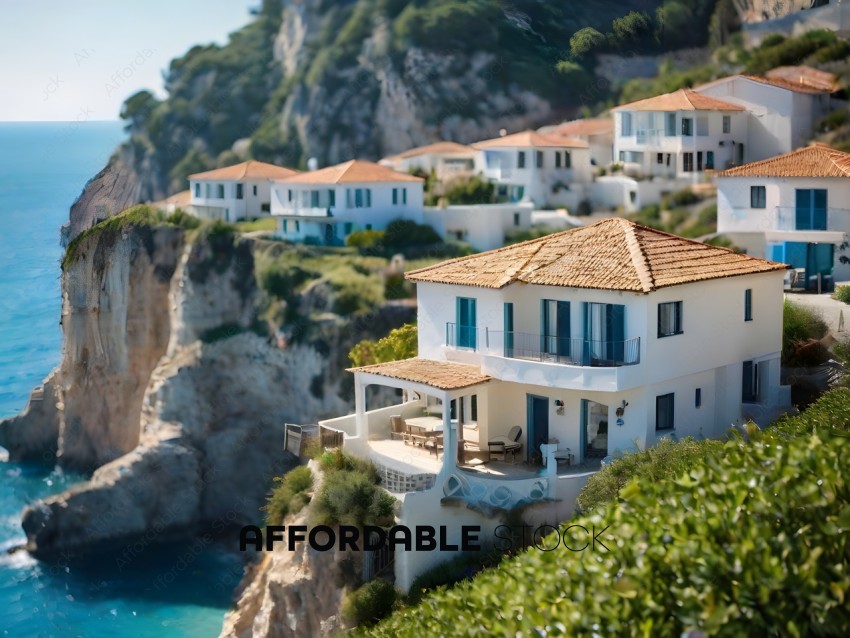 A group of houses on a cliff overlooking the ocean
