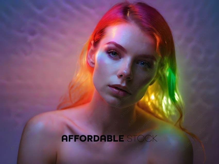A woman with a rainbow colored hair