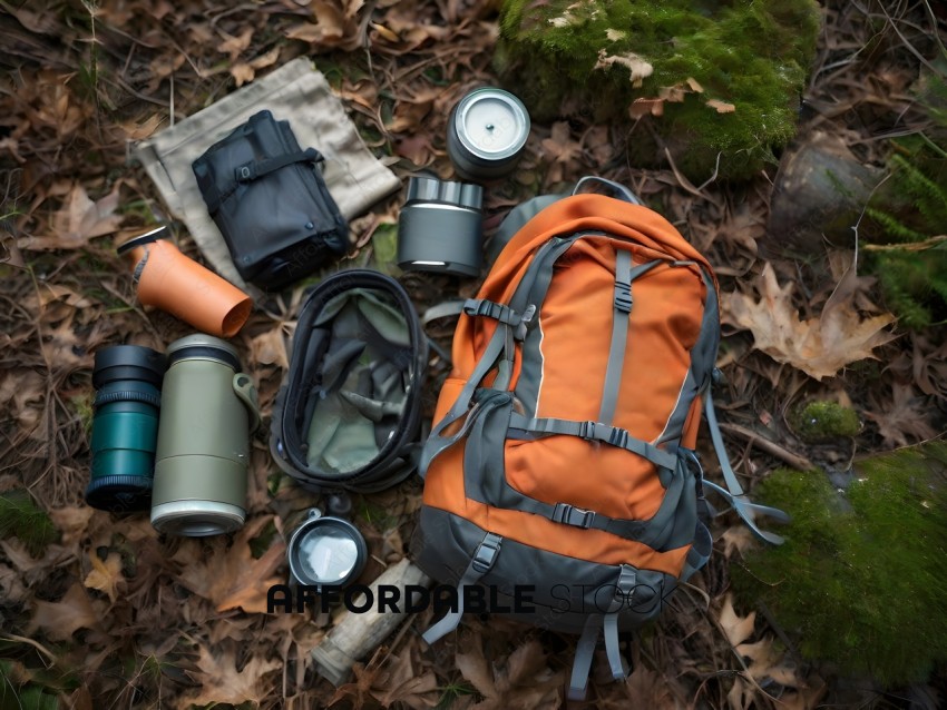 A collection of outdoor gear on the ground