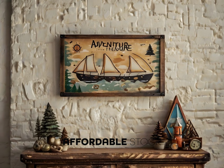 A wooden sign with a sailboat on it
